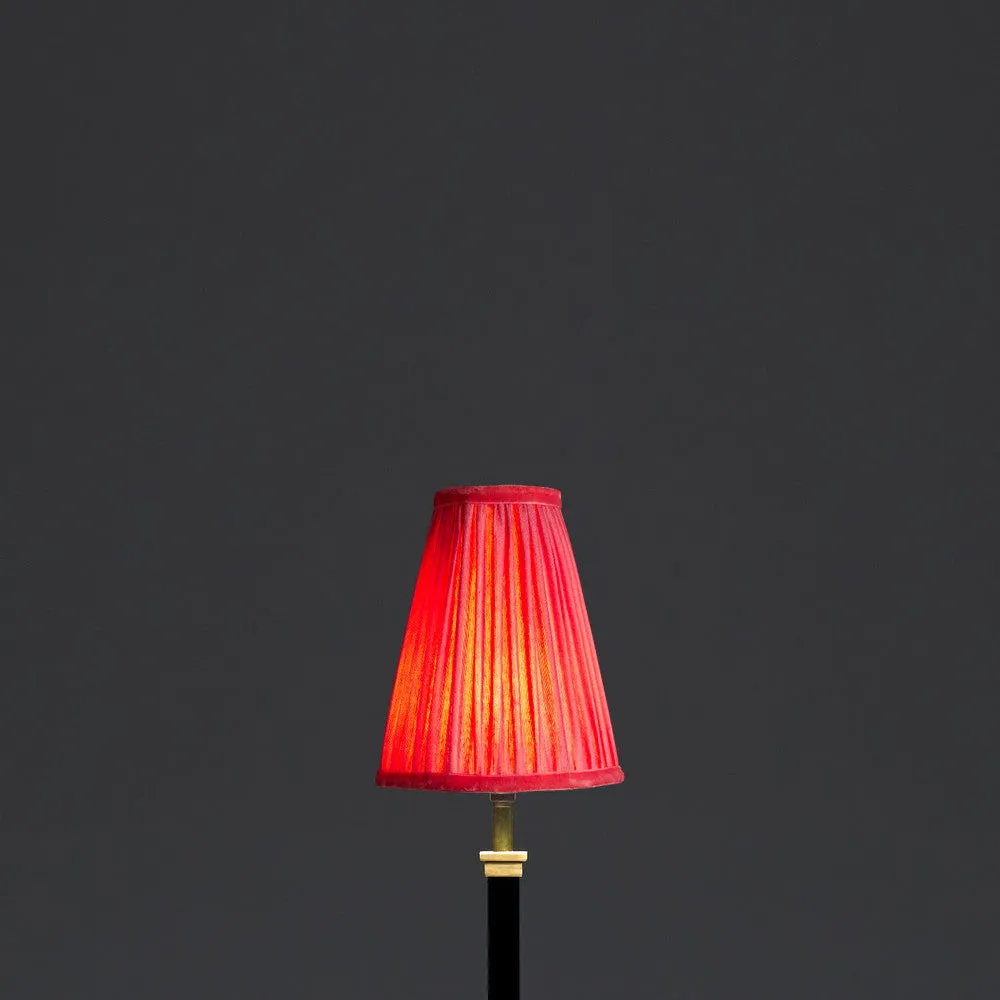 14cm wizard hat shade with candle clip in ruby silk with velvet tape