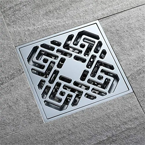4" By 4" Copper Bathroom Accessory Square Floor Drain In Chrome Finish