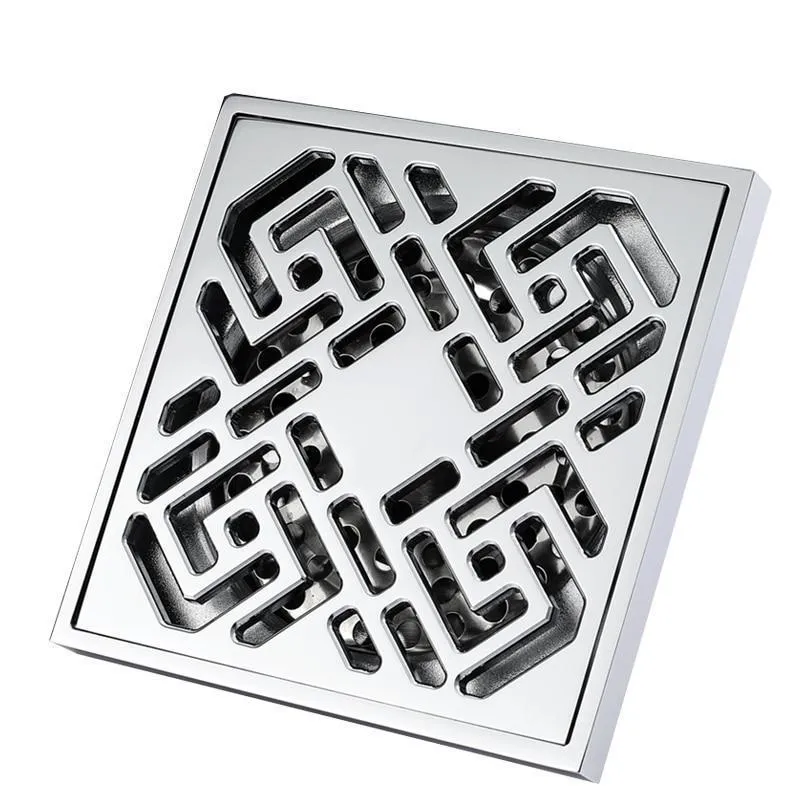 4" By 4" Copper Bathroom Accessory Square Floor Drain In Chrome Finish
