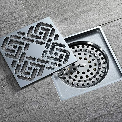 4" By 4" Copper Bathroom Accessory Square Floor Drain In Chrome Finish