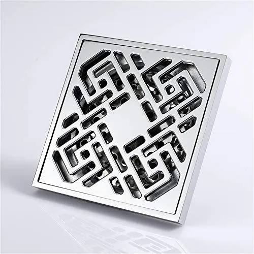 4" By 4" Copper Bathroom Accessory Square Floor Drain In Chrome Finish