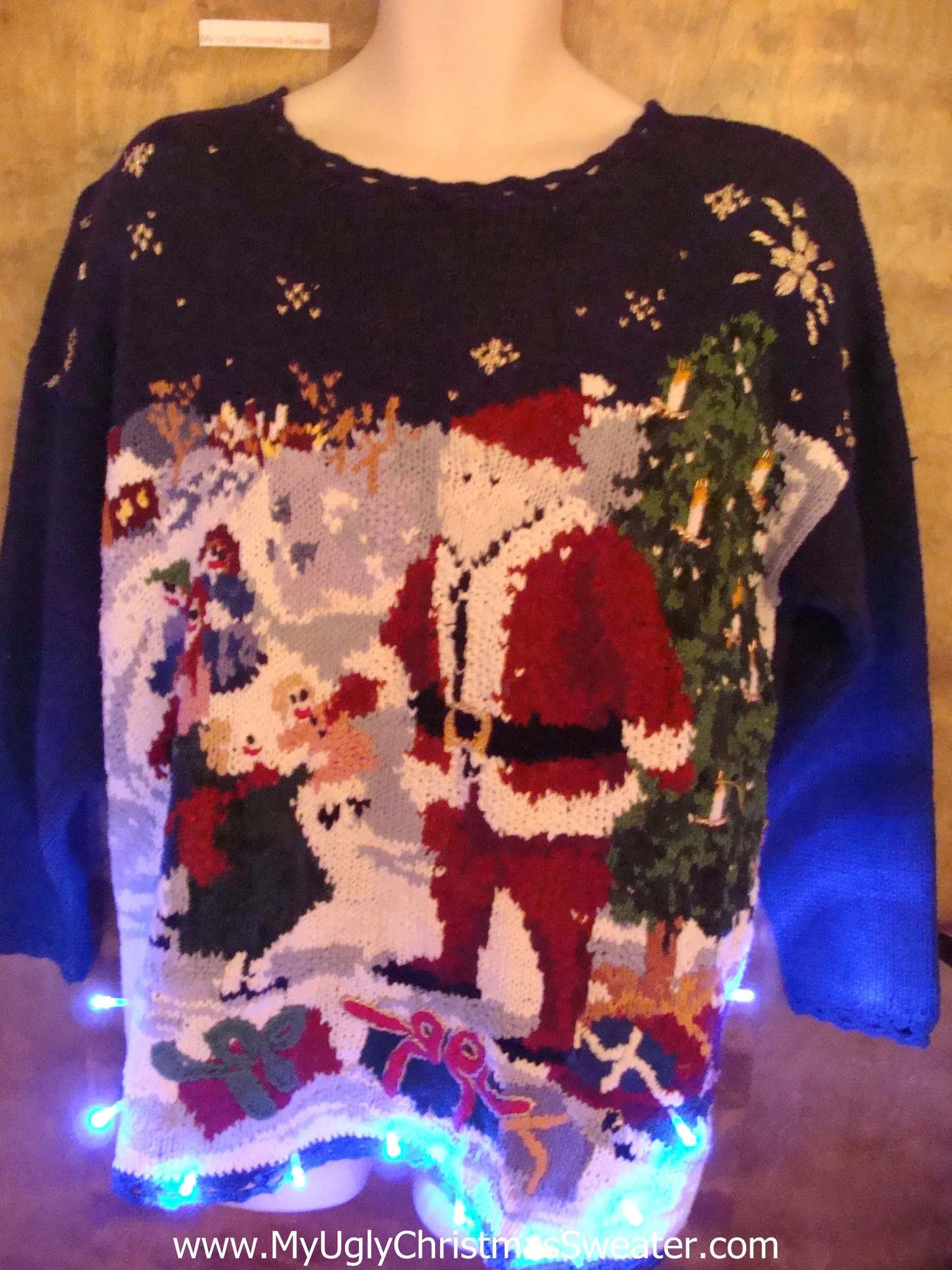 80s Awesome Busy Ugly Christmas Sweater with Lights