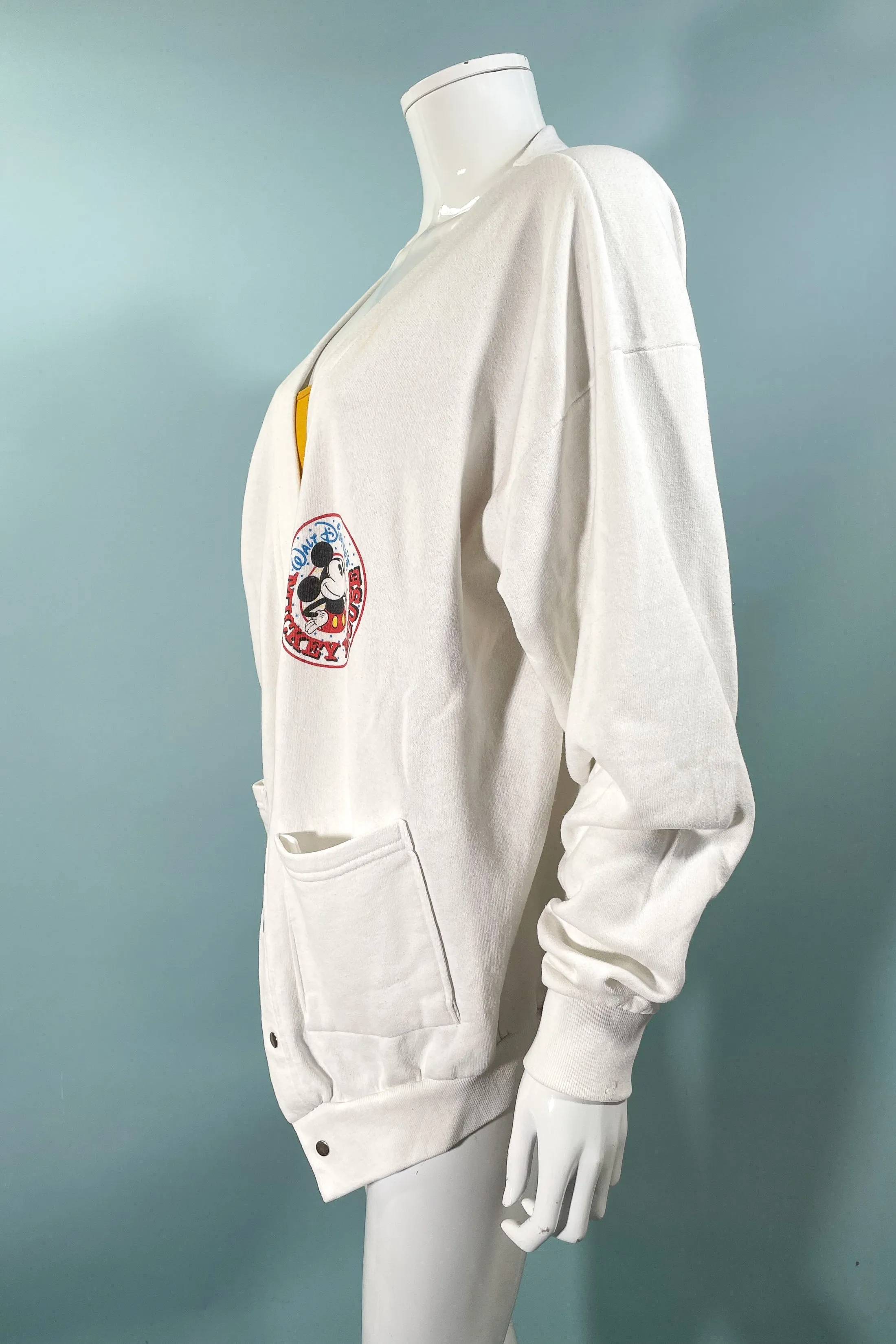80s Walt Disney's Mickey Mouse Sweatshirt Jacket, Snaps/Pockets XL