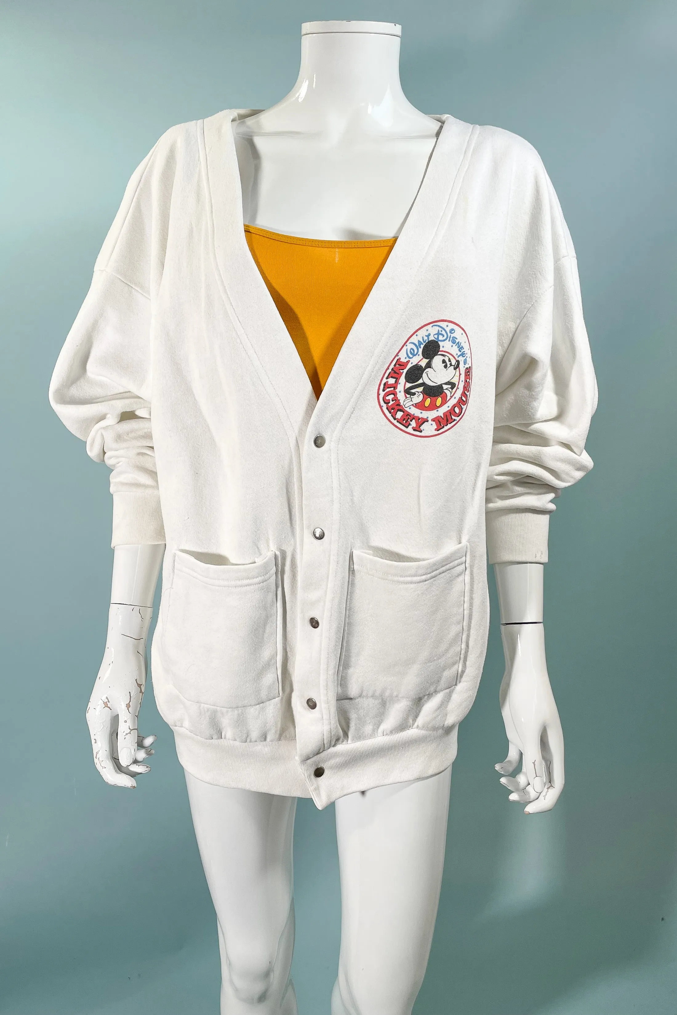 80s Walt Disney's Mickey Mouse Sweatshirt Jacket, Snaps/Pockets XL