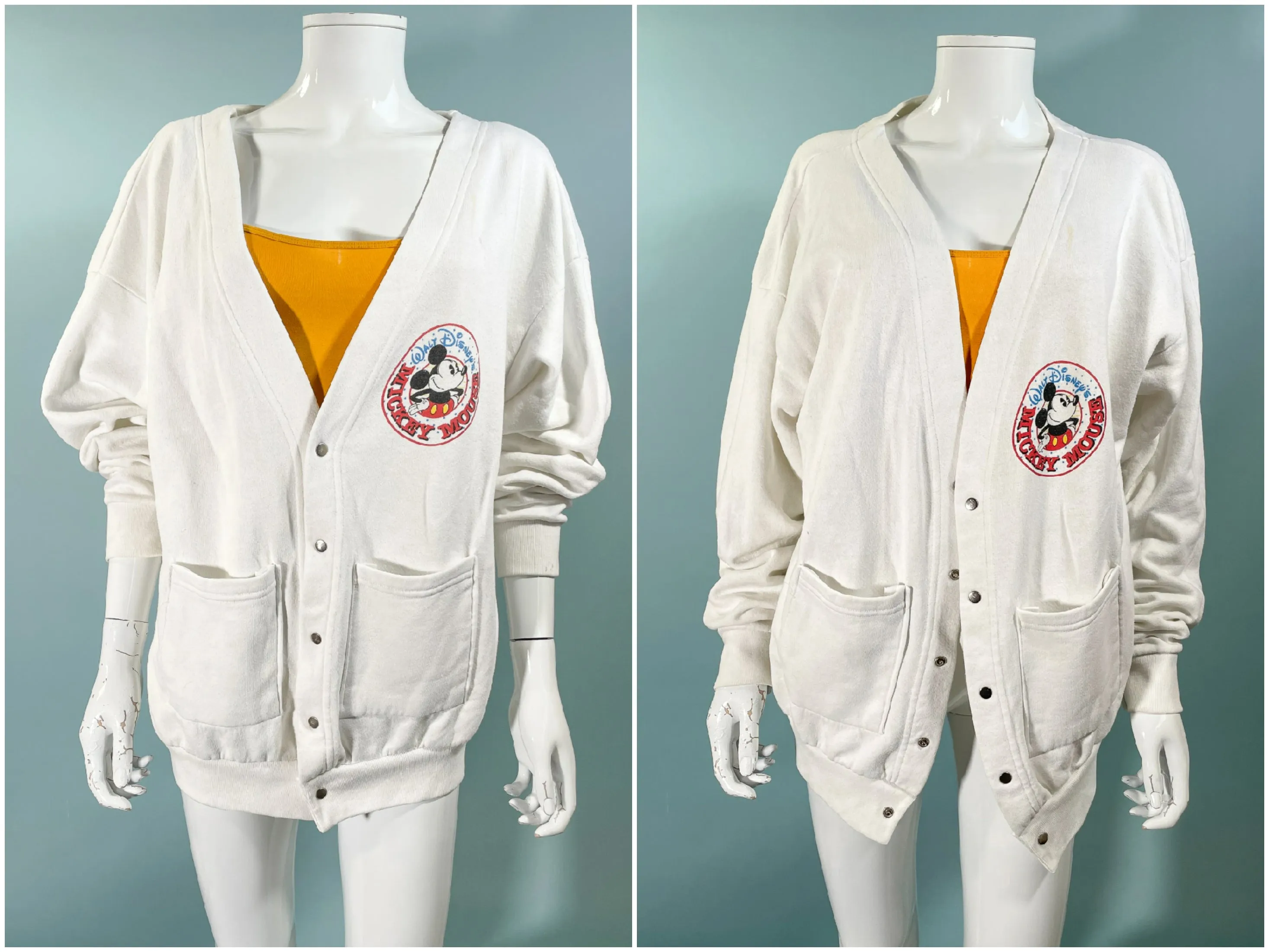 80s Walt Disney's Mickey Mouse Sweatshirt Jacket, Snaps/Pockets XL