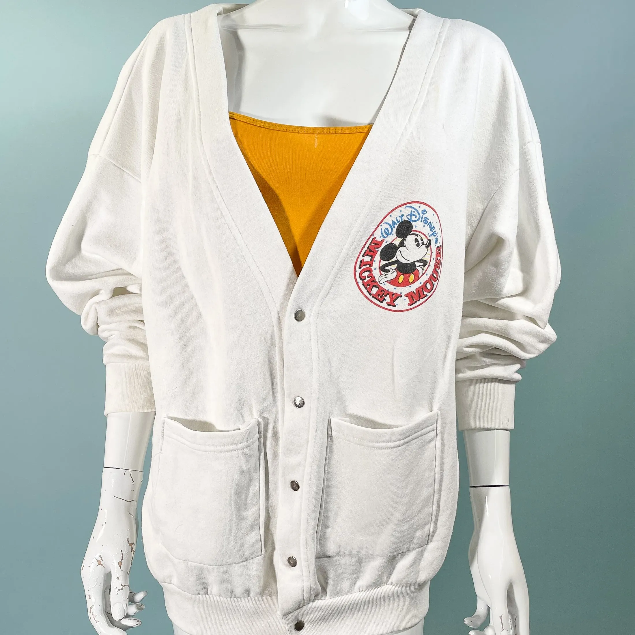 80s Walt Disney's Mickey Mouse Sweatshirt Jacket, Snaps/Pockets XL
