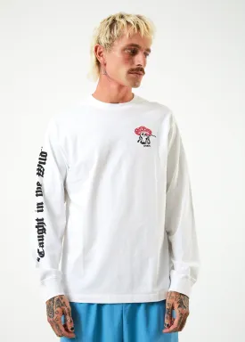 AFENDS Mens Caught In The Wild - Long Sleeve Graphic T-Shirt - White