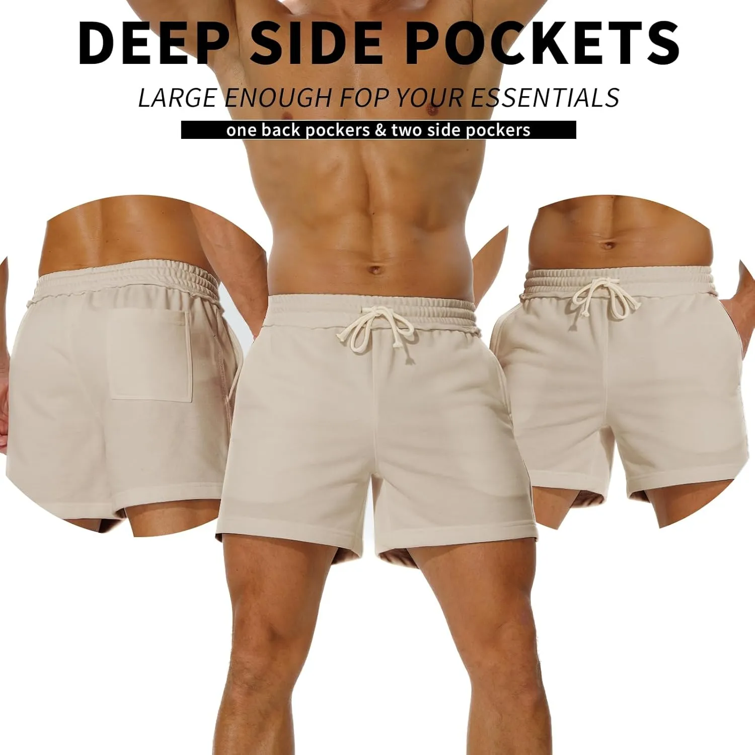AIMPACT Mens Athletic Gym Shorts 5/5.5 Inch Cotton Casual Shorts Elastic Waist Joggers Sports Sweat Shorts with Pockets