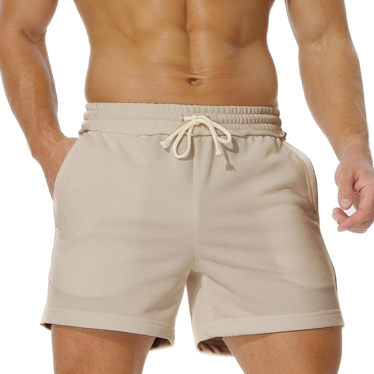 AIMPACT Mens Athletic Gym Shorts 5/5.5 Inch Cotton Casual Shorts Elastic Waist Joggers Sports Sweat Shorts with Pockets