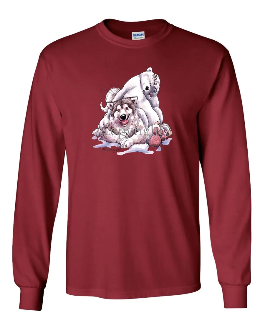Alaskan Malamute - With-polar-bear - Caricature - Long Sleeve T-Shirt