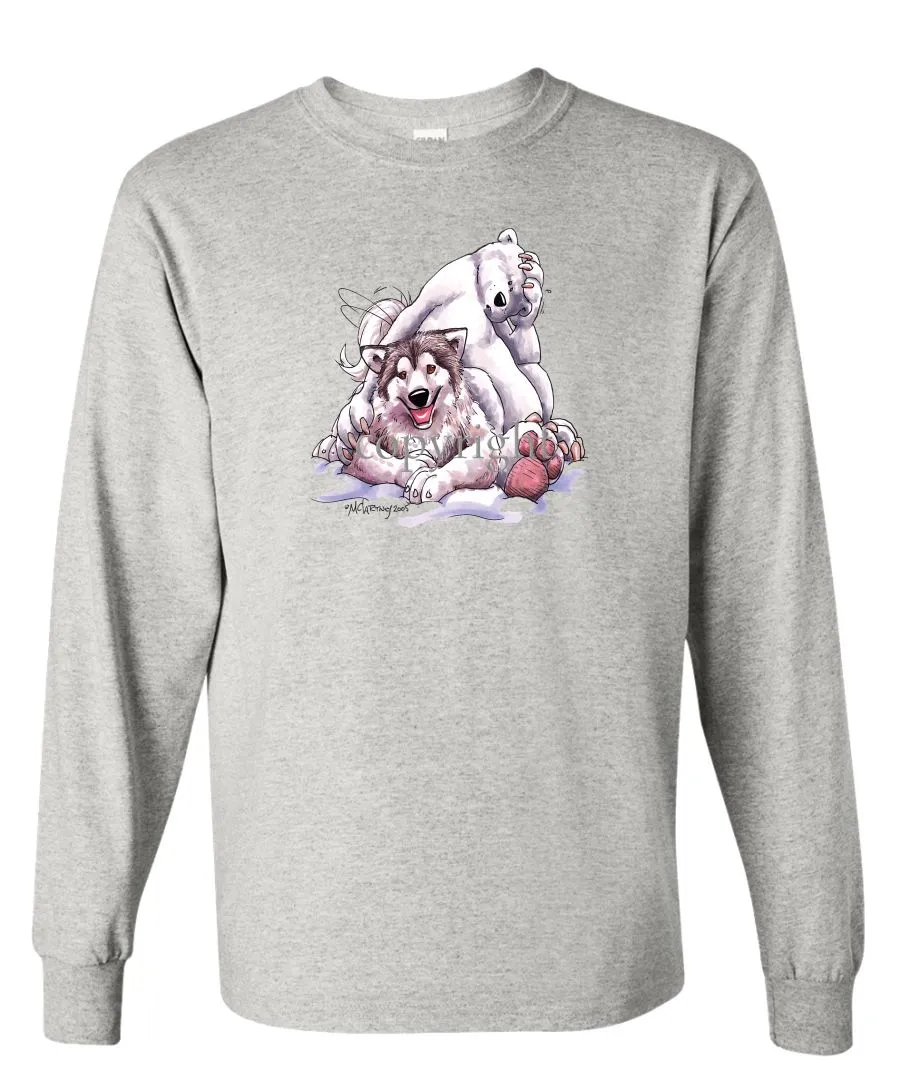 Alaskan Malamute - With-polar-bear - Caricature - Long Sleeve T-Shirt
