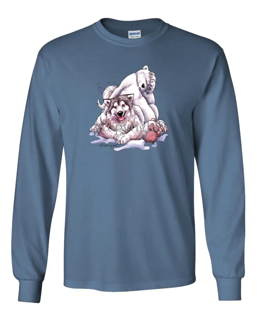 Alaskan Malamute - With-polar-bear - Caricature - Long Sleeve T-Shirt