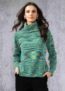 ALISON SHERI COWL-NECK SWEATER - GREEN MULTI - A44106