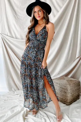 Always Mine Floral Halter Neck Maxi Dress (Black)