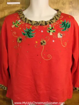 Animals Patterned Trees and Presents Ugly Christmas Sweater