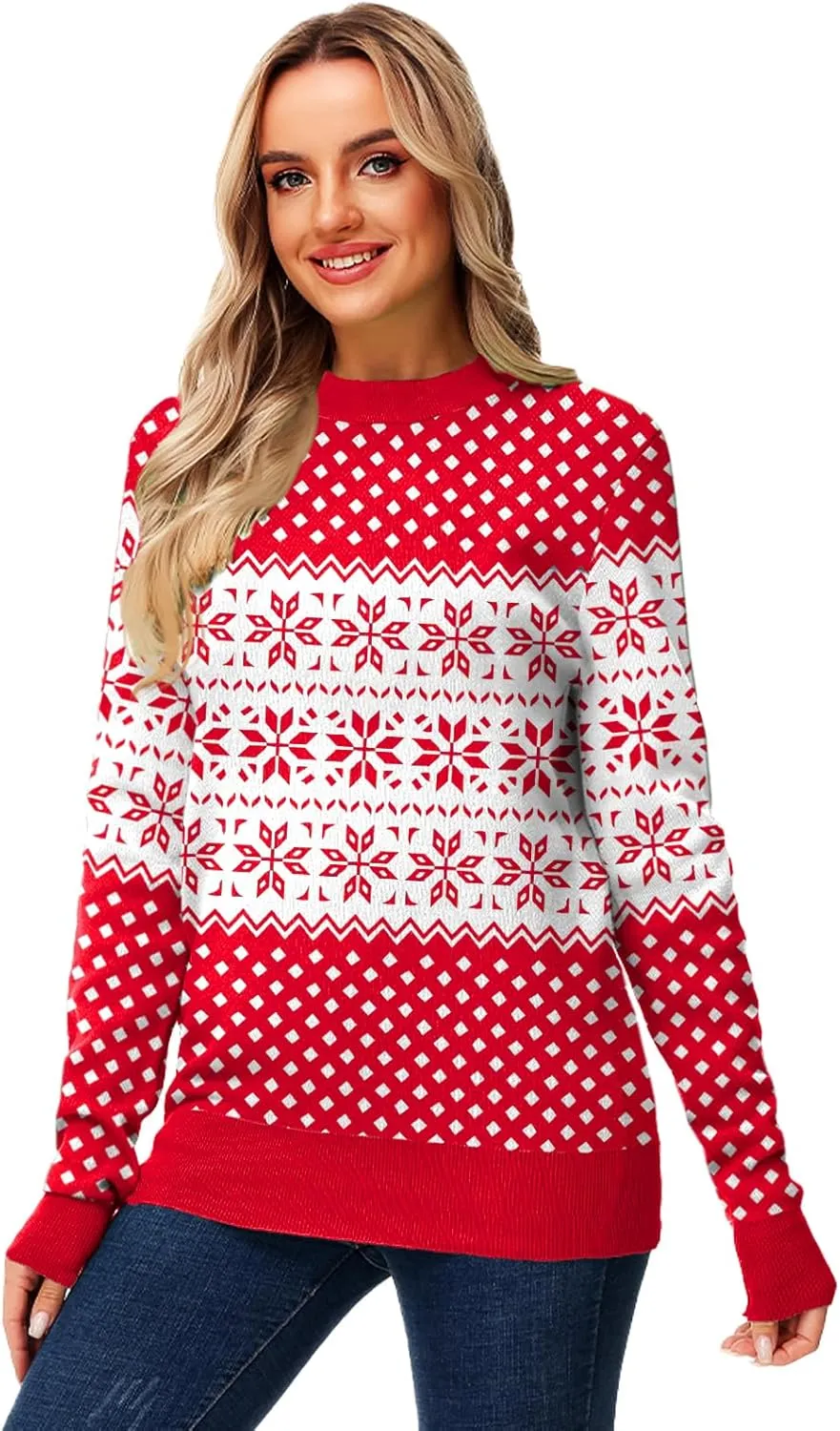 AOBUTE Women Winter Sweater Funny Printed Long Sleeve Holiday Knit Pullover