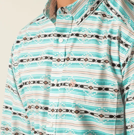 Ariat Men's Jefferson Ice Green Aztec Classic Fit Long Sleeve Western Shirt 10051495