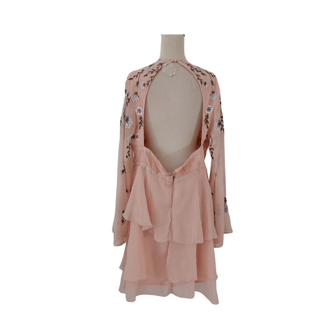 ASOS Pink Floral Embroidered Open-Back Chiffon Dress | Brand New |