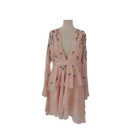 ASOS Pink Floral Embroidered Open-Back Chiffon Dress | Brand New |