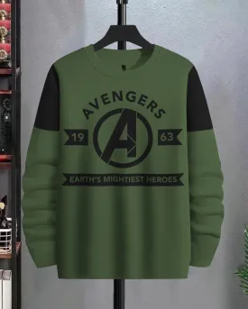 Avengers Logo Full Sleeve Olive Green Round Neck Tshirt