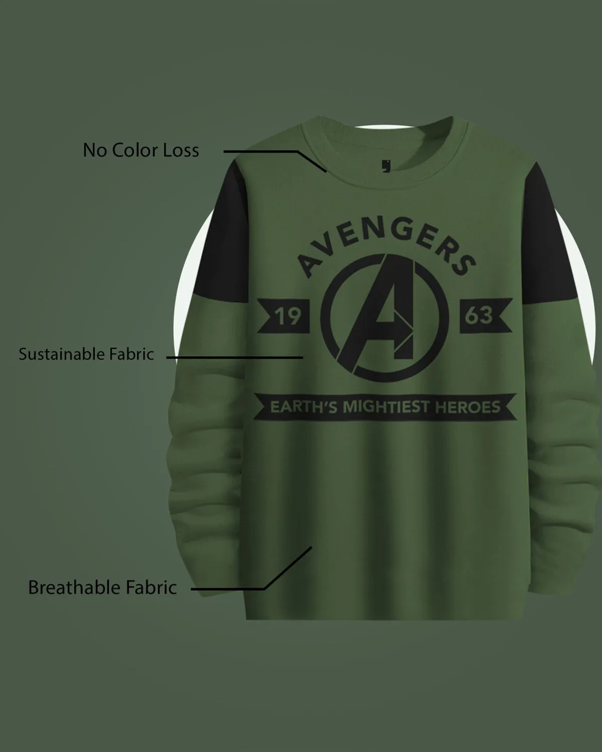 Avengers Logo Full Sleeve Olive Green Round Neck Tshirt