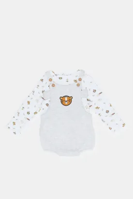 Babies Grey And White Bodysuit And T-Shirt Set (2 Piece)