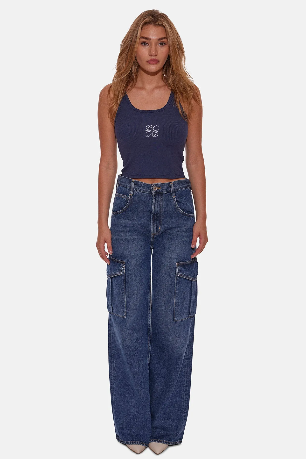 B&C Mirror Logo Tank Navy
