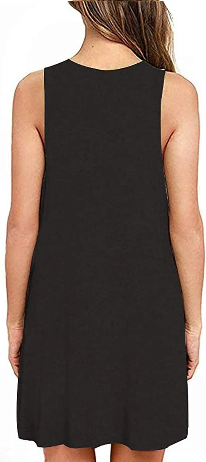 BEUFRI Sundress for Women Summer Casual Sleeveless Swing T Shirt Dresses Beach Cover up Tank Dress with Pockets