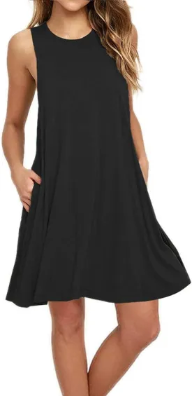 BEUFRI Sundress for Women Summer Casual Sleeveless Swing T Shirt Dresses Beach Cover up Tank Dress with Pockets