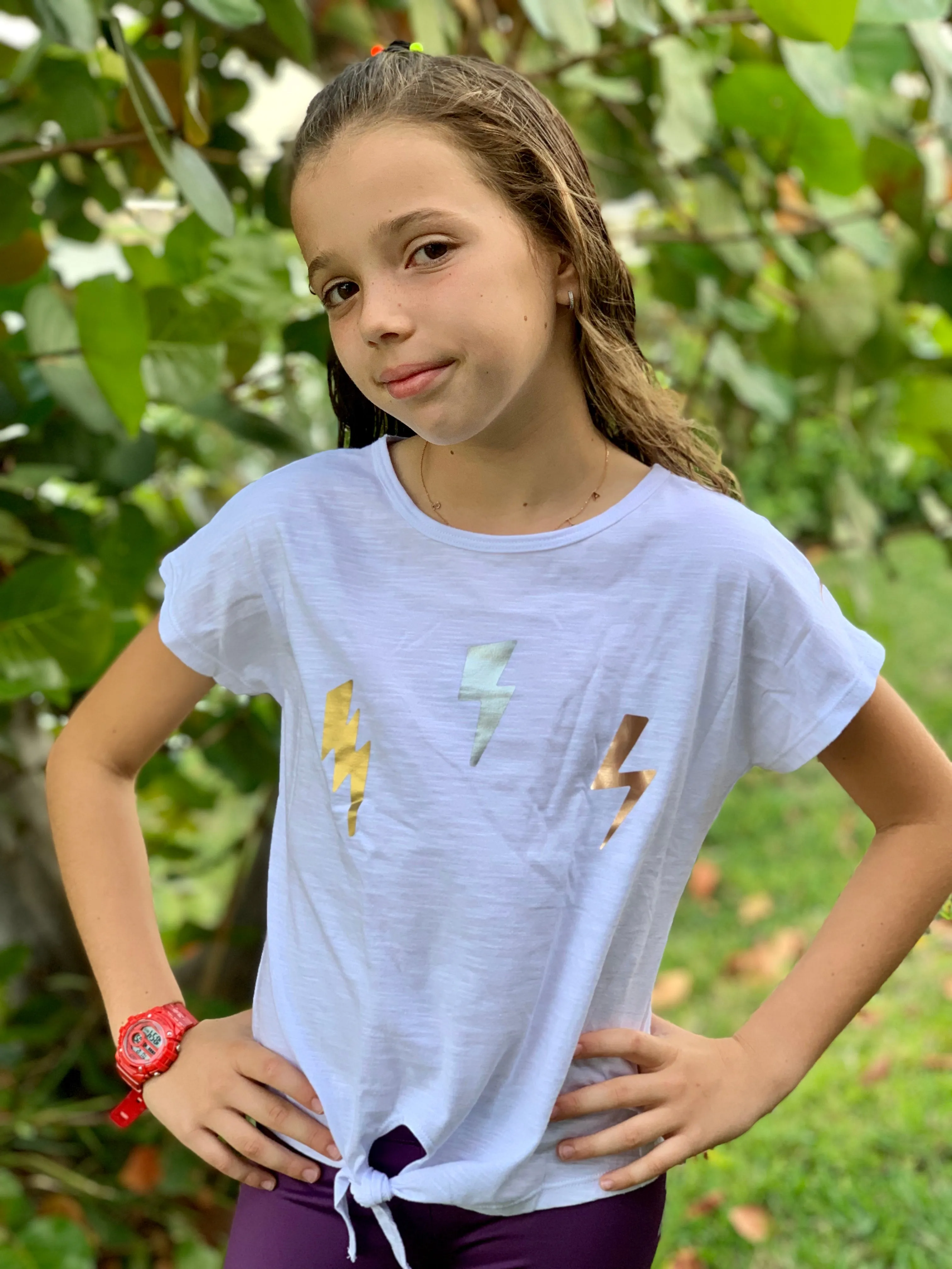 Bolts Silver Gold Rose Gold White Tie Tank