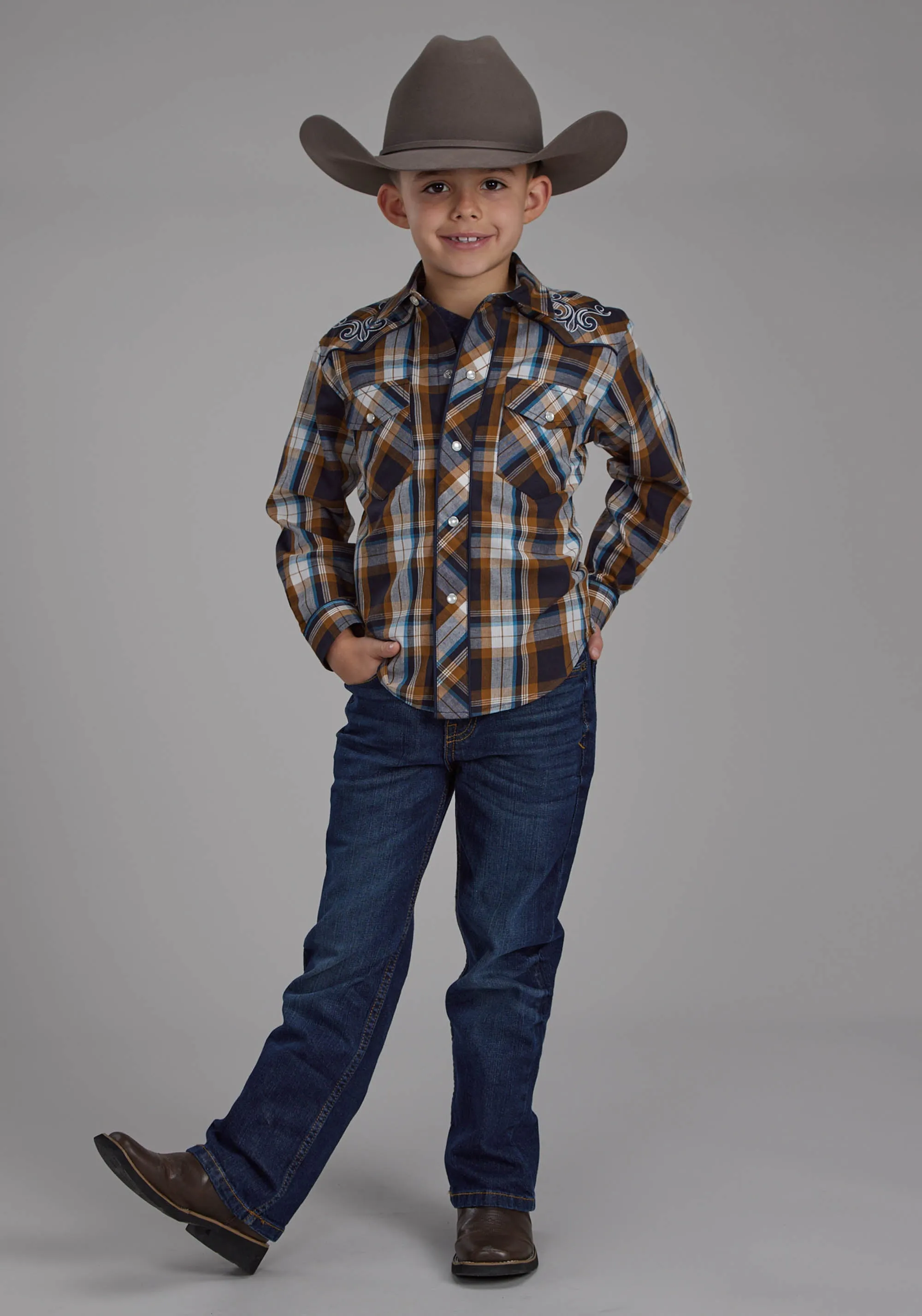 Boy's Roper Plaid Long Sleeve Western Shirt