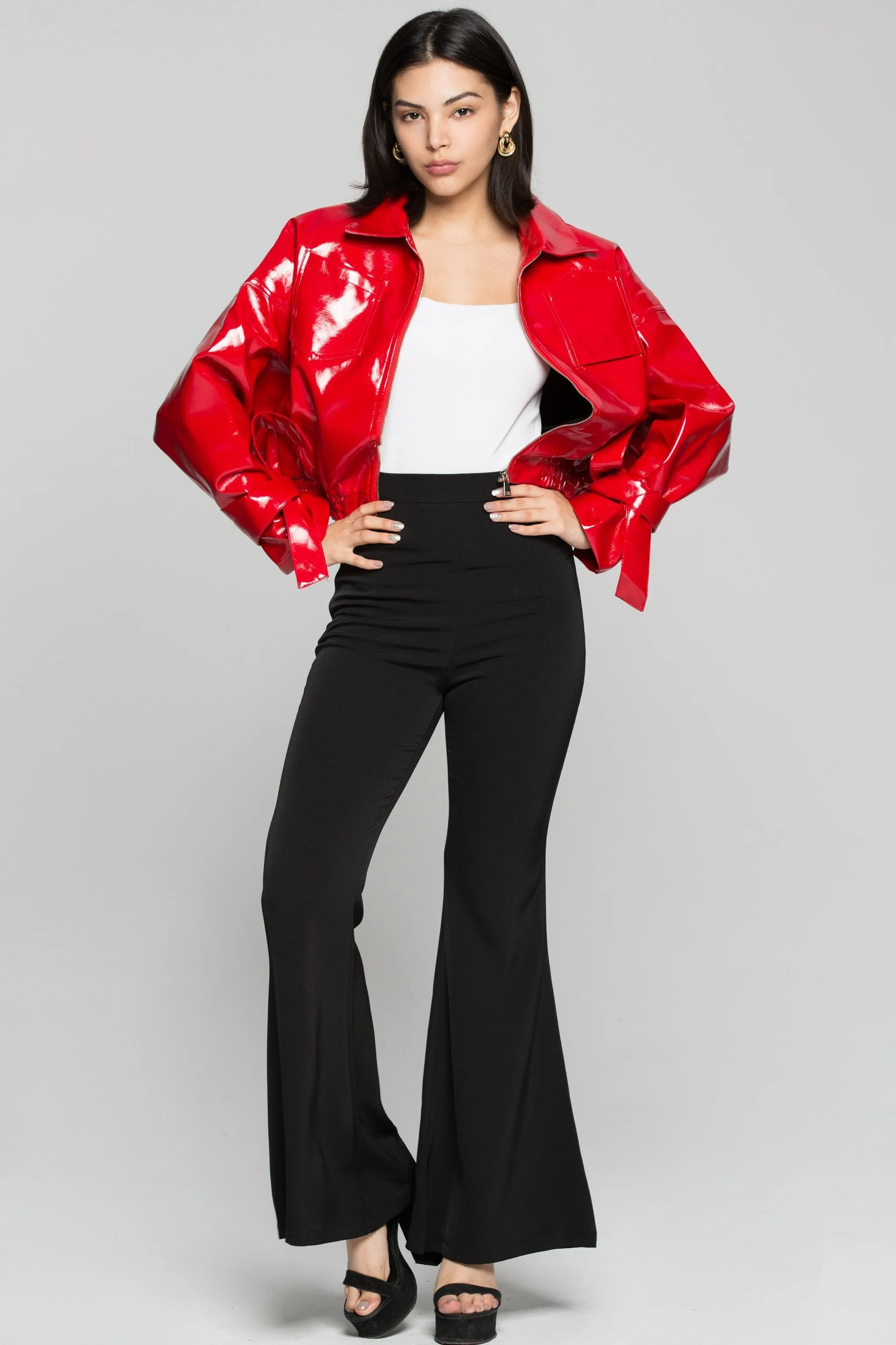 Candy Red Zip Up Faux Leather Jacket