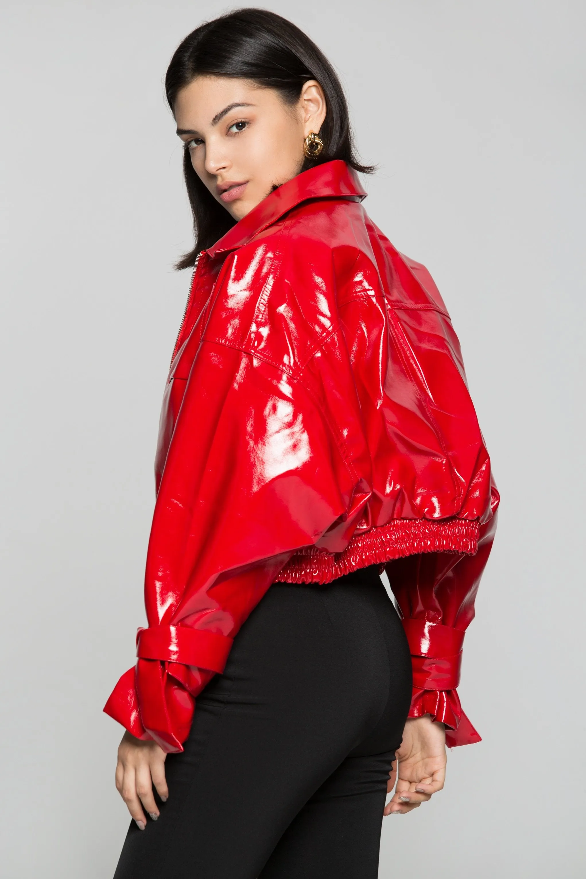 Candy Red Zip Up Faux Leather Jacket