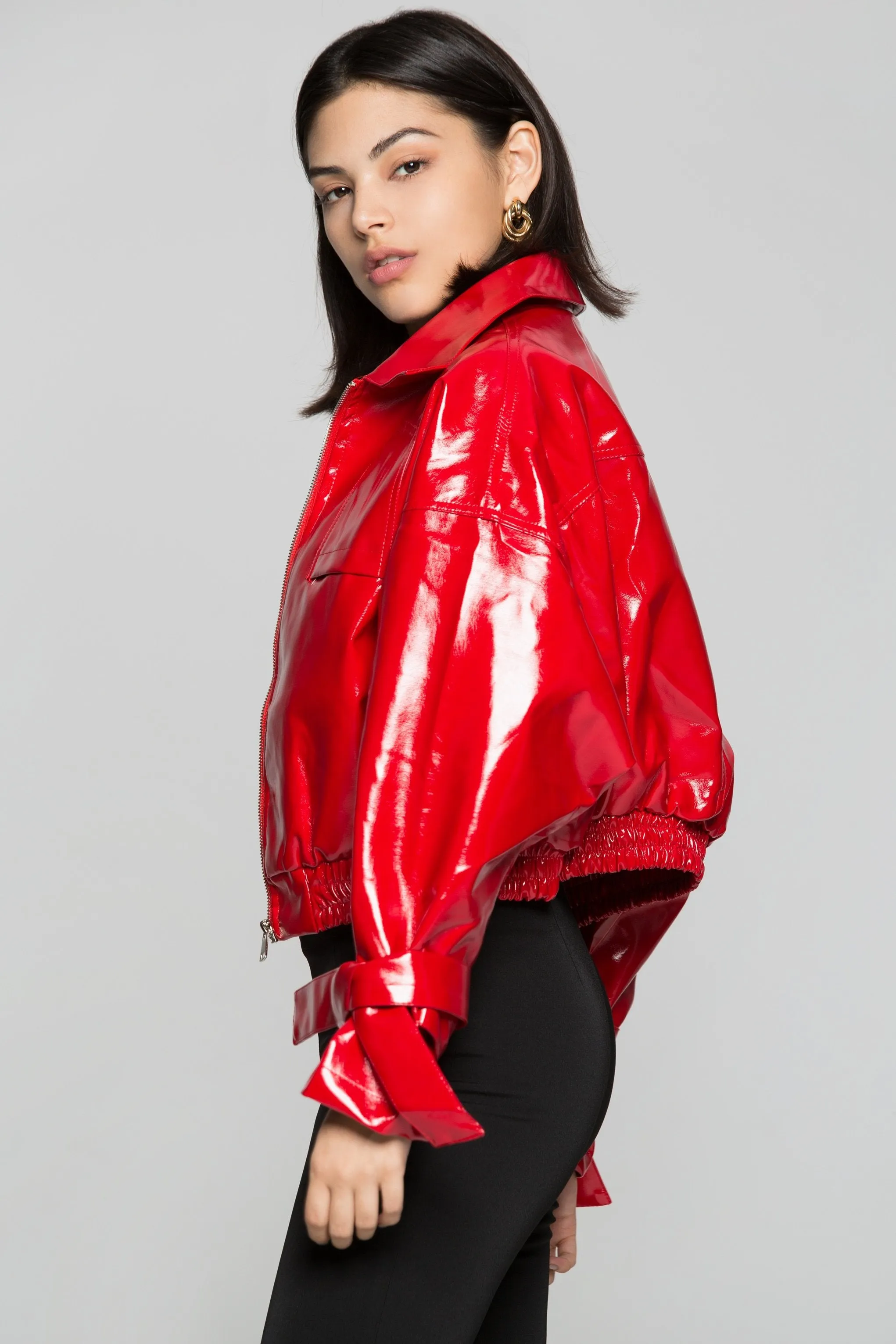 Candy Red Zip Up Faux Leather Jacket
