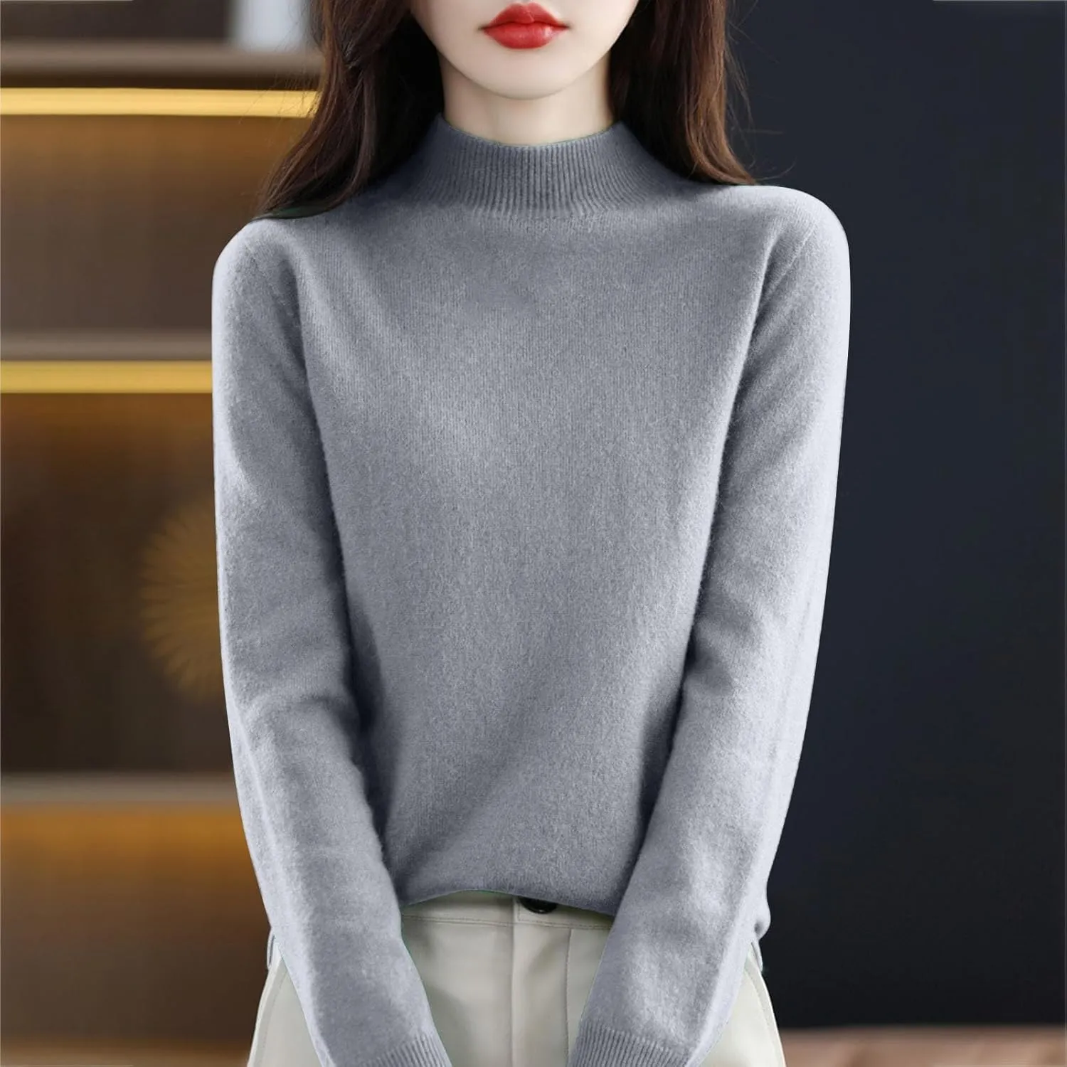 Cashmere Sweaters for Women Cashmere Crew Neck Long Sleeve Soft Pullover Cashmere Lightweight Cardigan Knit Sweater