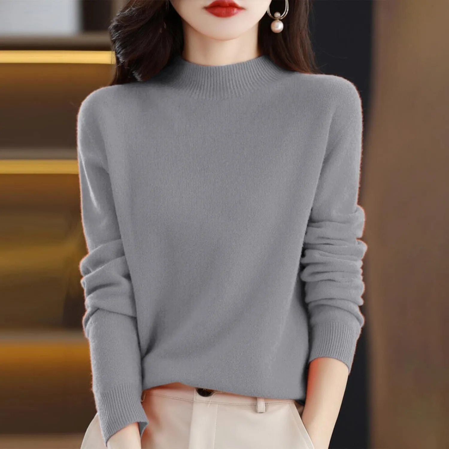 Cashmere Sweaters for Women Cashmere Crew Neck Long Sleeve Soft Pullover Cashmere Lightweight Cardigan Knit Sweater