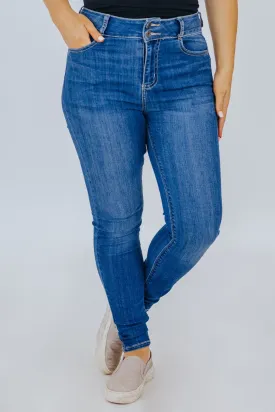 Cassie Cello High Rise 2 Button Skinny Medium Wash Jeans
