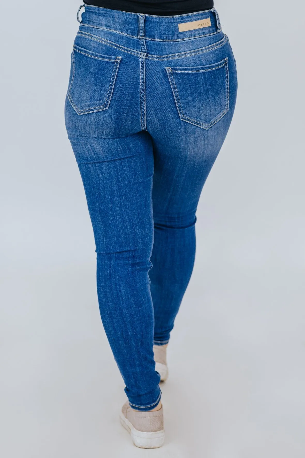 Cassie Cello High Rise 2 Button Skinny Medium Wash Jeans