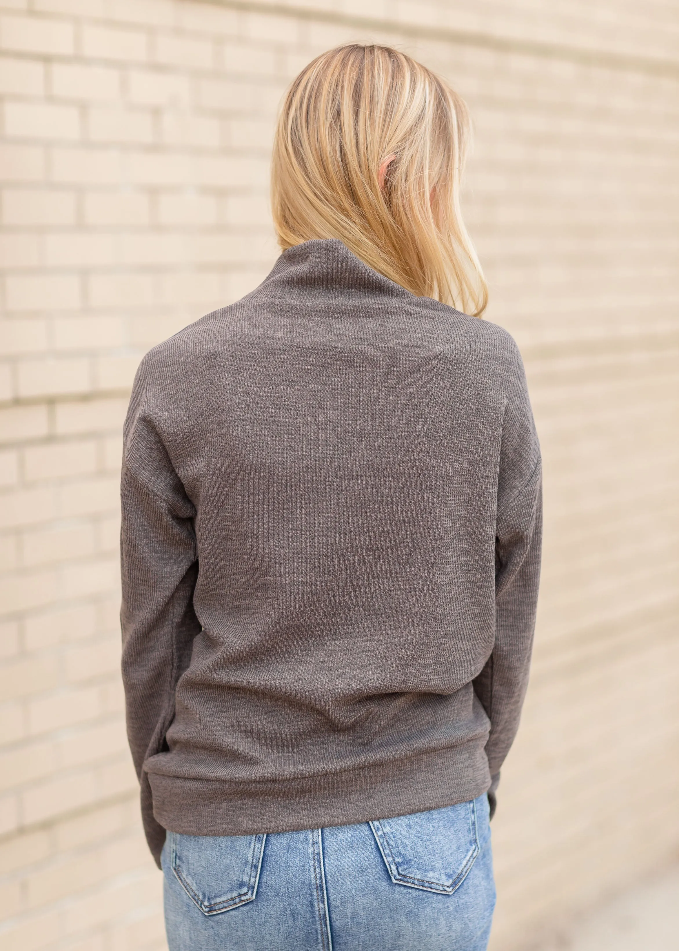 Charcoal Mock Neck Pullover With Side Button Detail - FINAL SALE