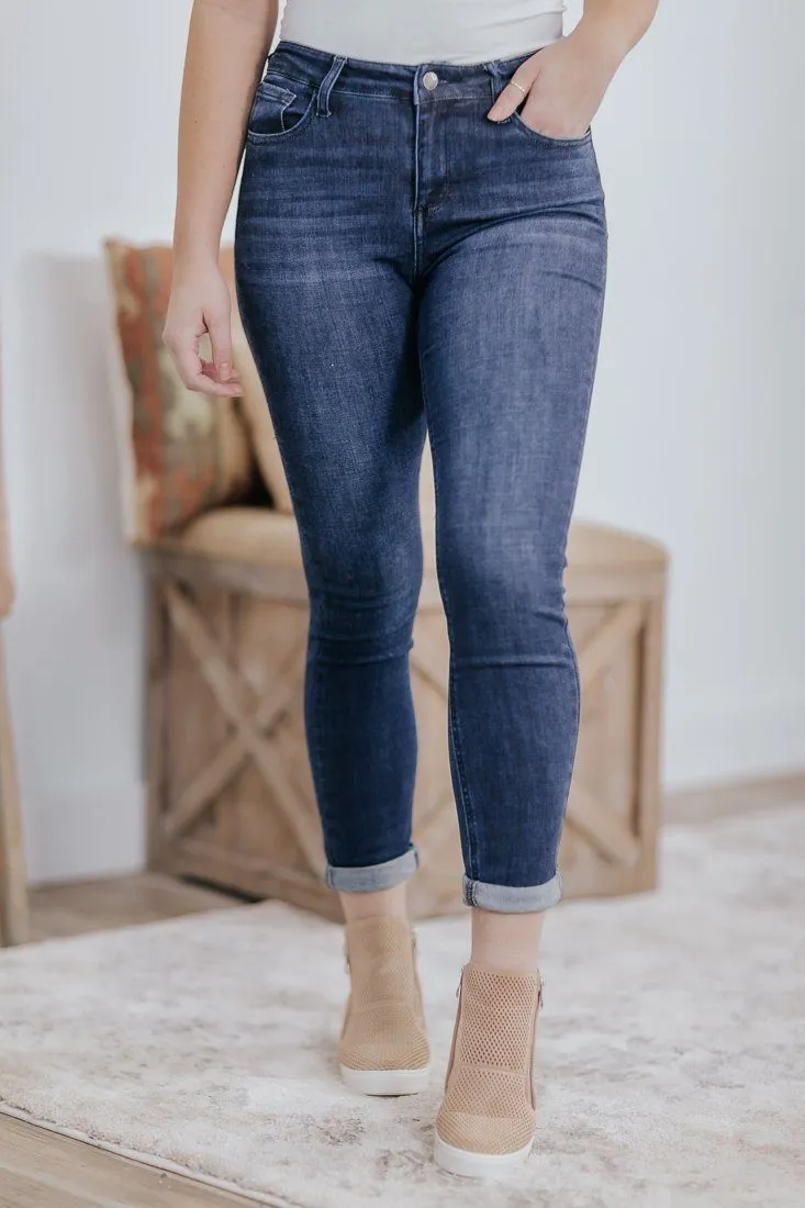 Charley Cello Dark Mid Rise Skinny Jeans