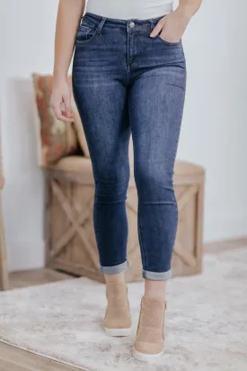 Charley Cello Dark Mid Rise Skinny Jeans