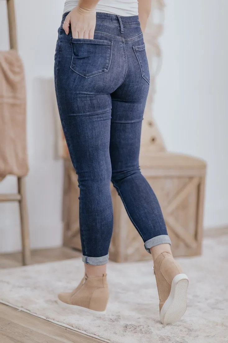 Charley Cello Dark Mid Rise Skinny Jeans