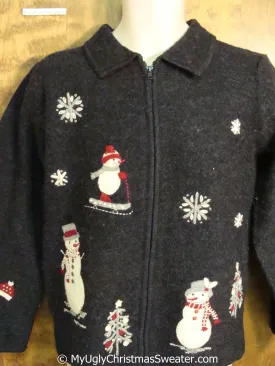 Christmas Sweater with Skiing Snowman on Front and Back