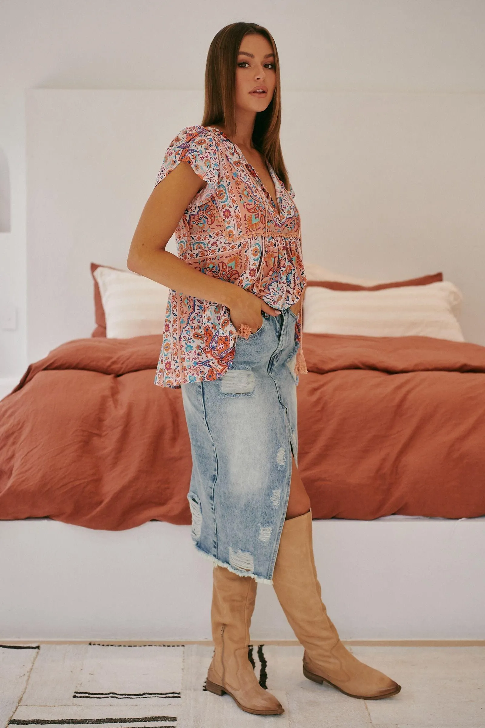 Clay Rose Print Ella Blouse