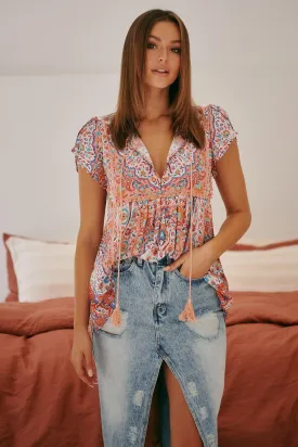 Clay Rose Print Ella Blouse