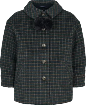 coat wool checkered with hanging pompomme - checkered-1462