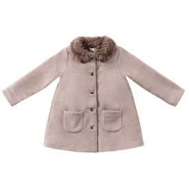 coat wool fur lined with collar - cocoa