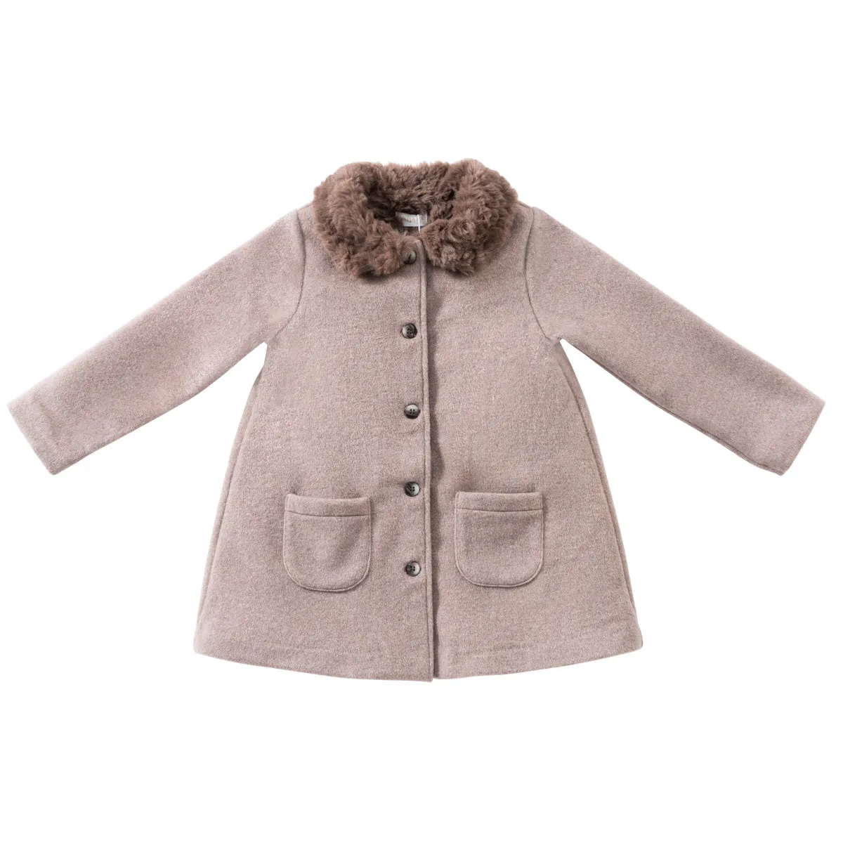coat wool fur lined with collar - cocoa