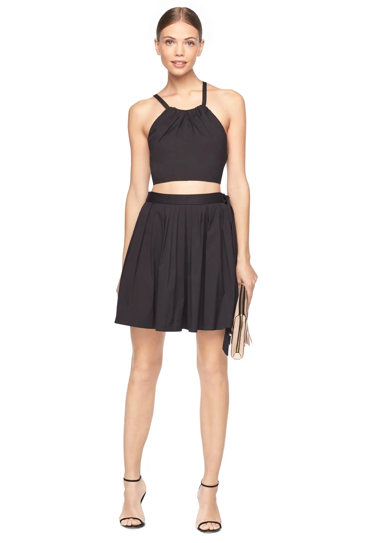 Cotton Stretch Poplin Wrap Mini Skirt