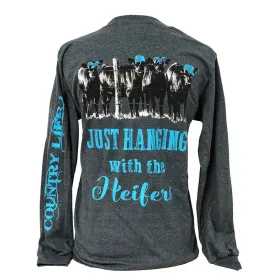 Country Life Preppy Blue Just Hanging Heifer Long Sleeve T-Shirt